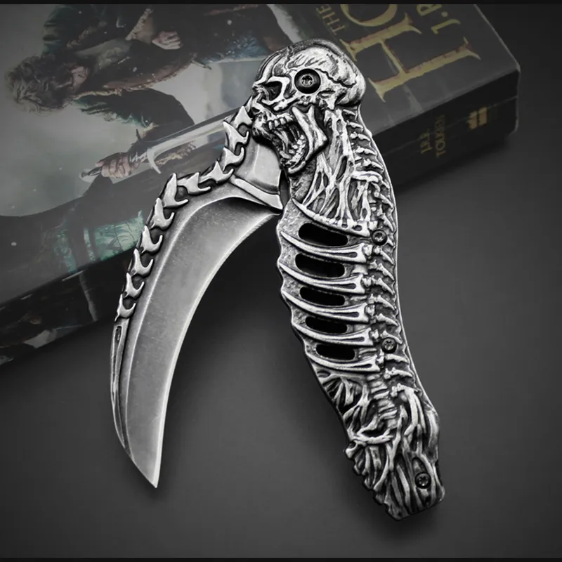 Skeleton Pocket Knife Spring Assisted Grim Reaper Design 8" Open Folding Knife