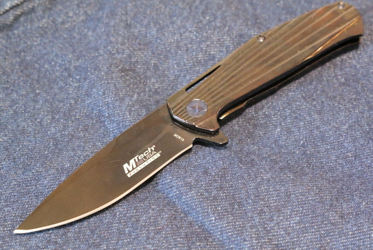 Black Pocket Knife Hi Tech TiNite Coated Blade Full Size Metal Handle Manual EDC