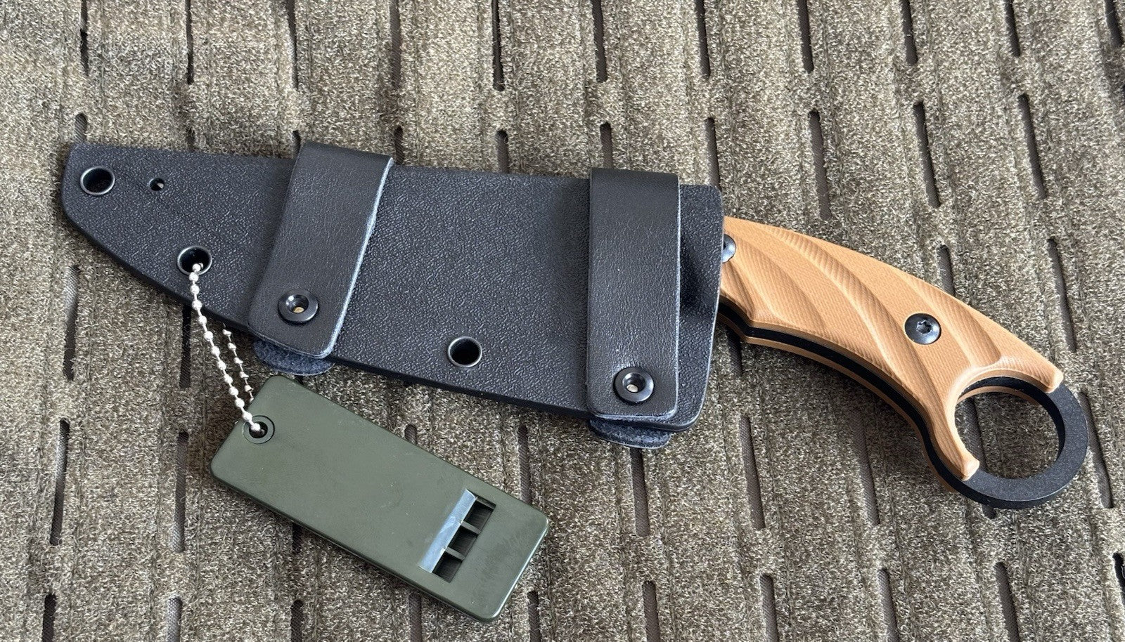 8” Fixed Blade Knife Horizontal Carry Belt Loop Kydex Sheath Tan Full Tang Sharp
