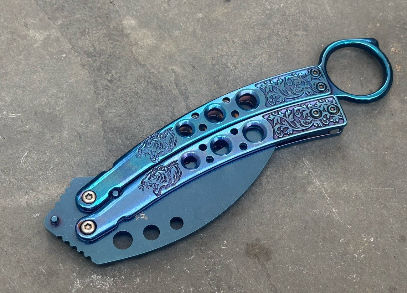 5.5" TRAINING BUTTERFLY Balisong Practice Blue Mirror Flip Trick Toy Blunt