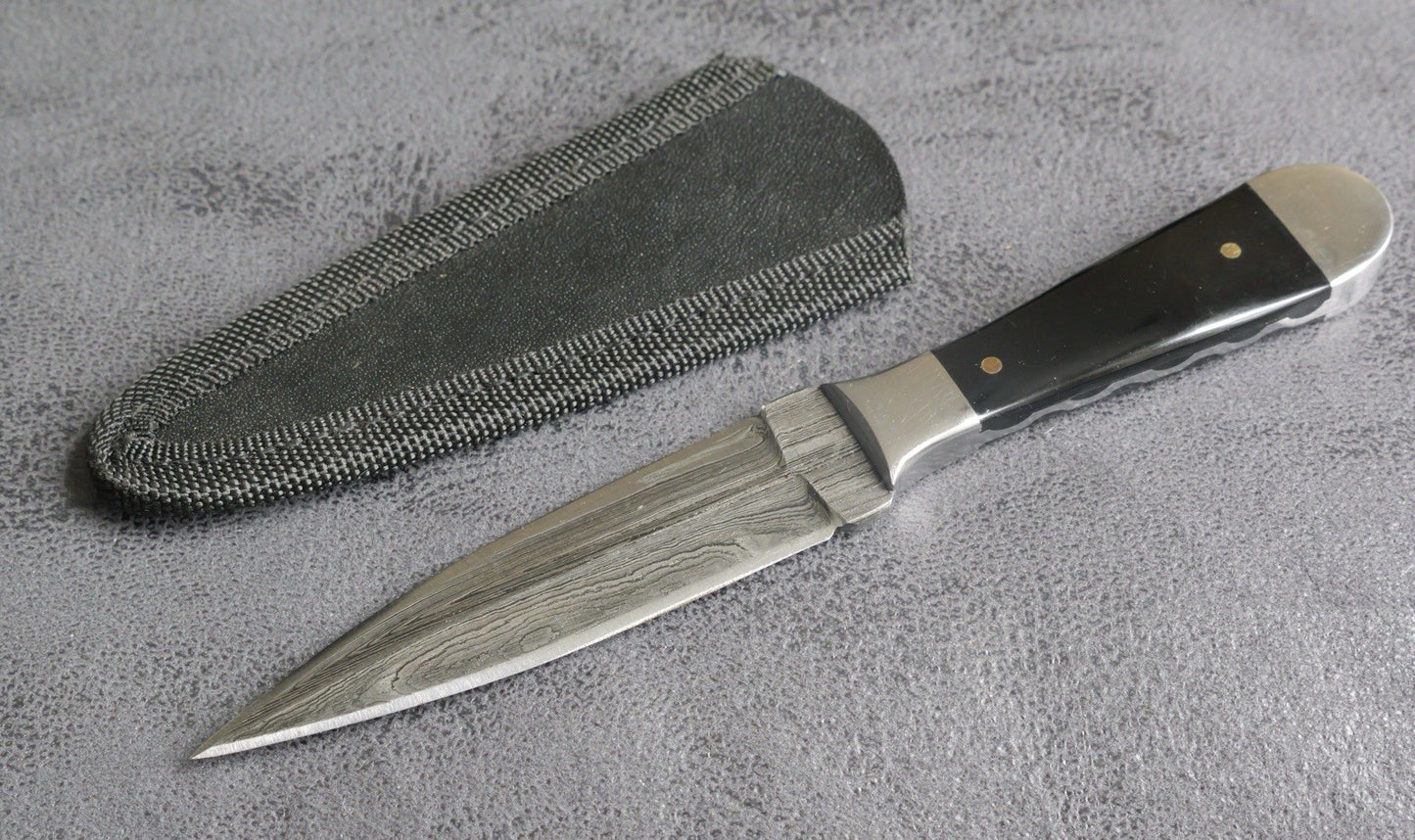 Conceal Carry Boot Knife Stealth Black Double Edge Slim Spear Point Damascus