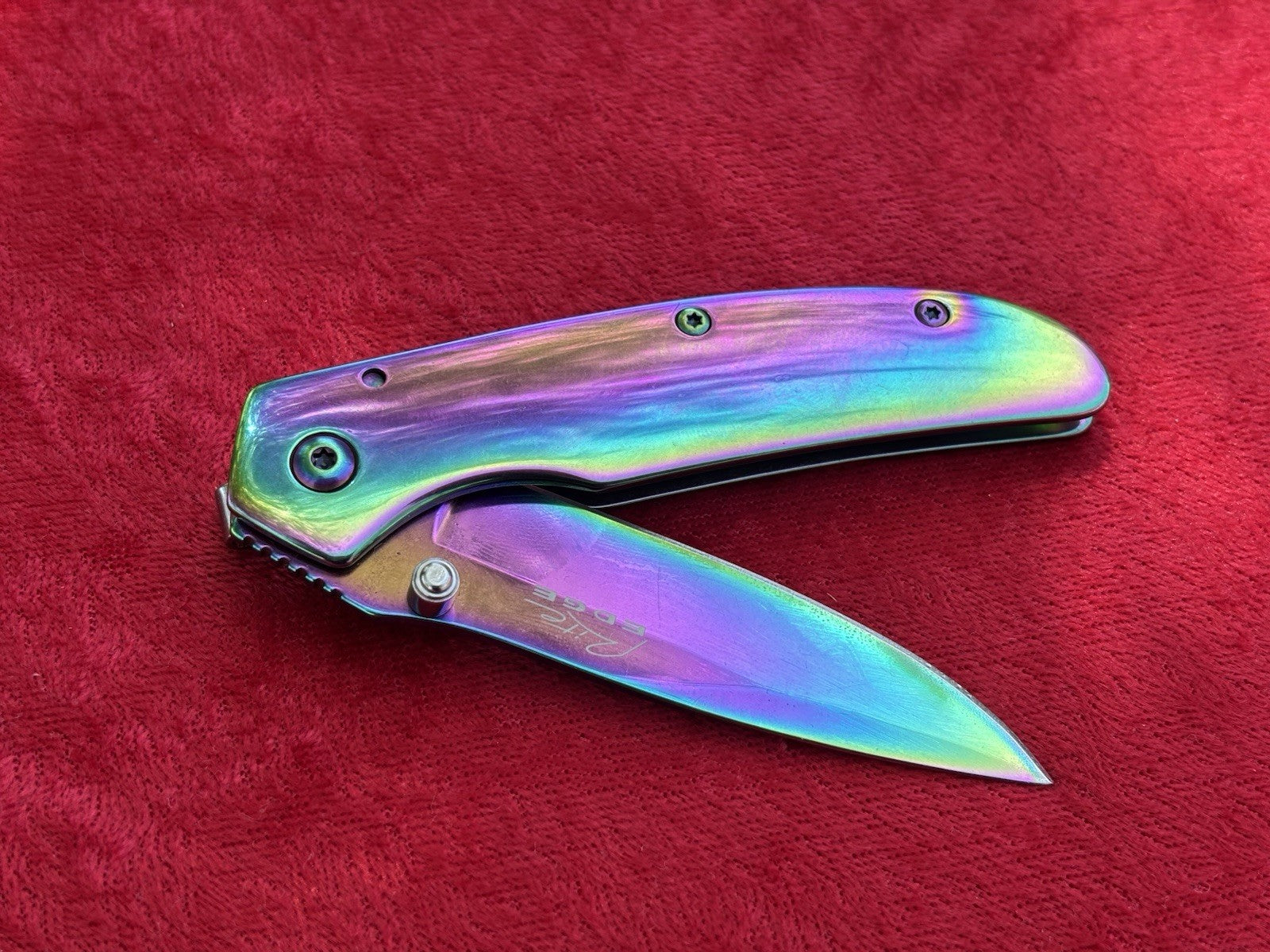 4” Manual Pocket Knife Rainbow IV Full Metal Titanium Coated Medium Size Sharp