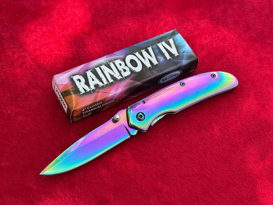4” Manual Pocket Knife Rainbow IV Full Metal Titanium Coated Medium Size Sharp