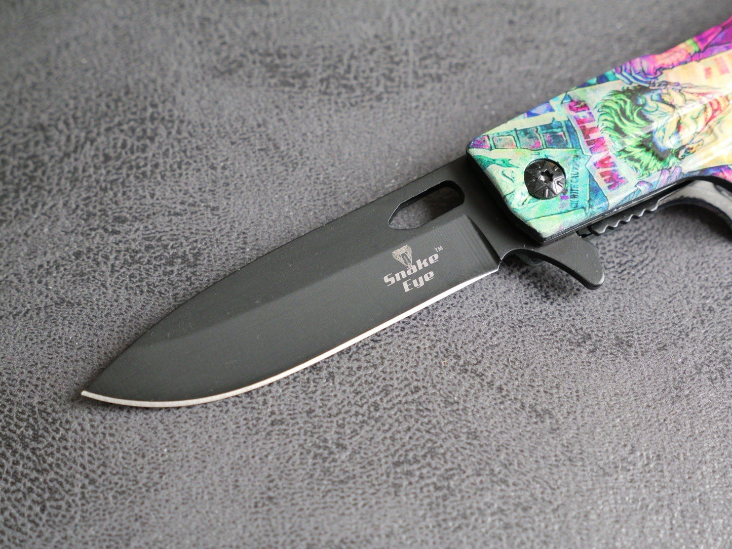 DARK KNIGHT ASSISTED Black Gun Pistol Joker WHY SO SERIOUS FOLDING Pocket KNIFE