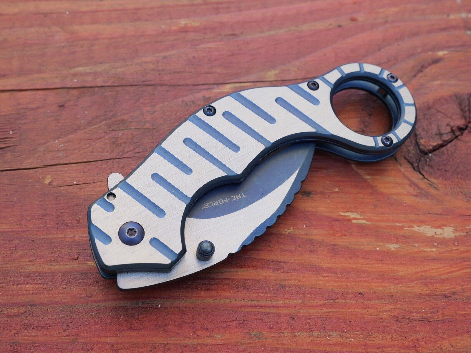 Metal Karambit Folding Pocket Knife Frame Lock Heavy Duty Spring Assist Blue