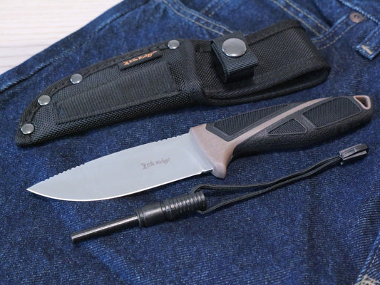 Elk Ridge Survival Knife Fixed Blade 9" Rubber Handle Fire Starter Full Tang EDC