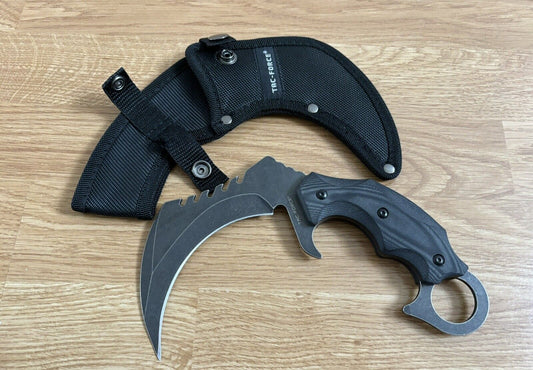 Heavy Duty Black Karambit Tac Force Full Tang Micarta Handle Sharp With Sheath