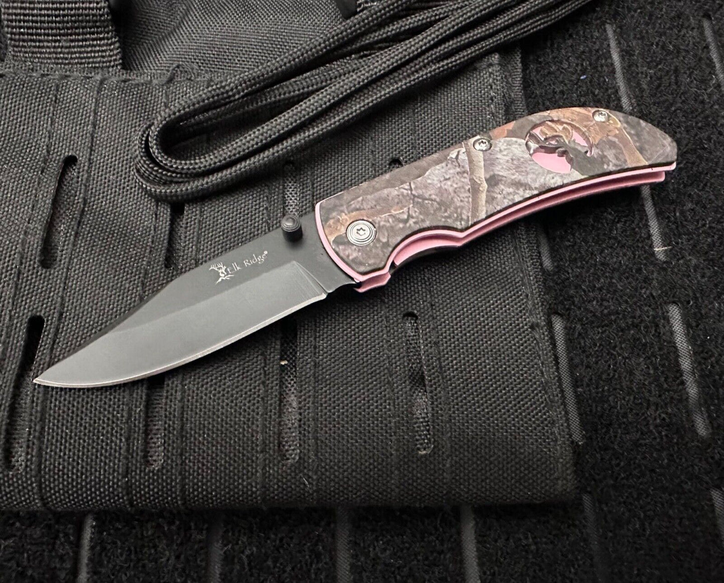 Pink Pocket Knife Camo Small Belt Clip Folding Manual Elk Ridge 5.5" Overall