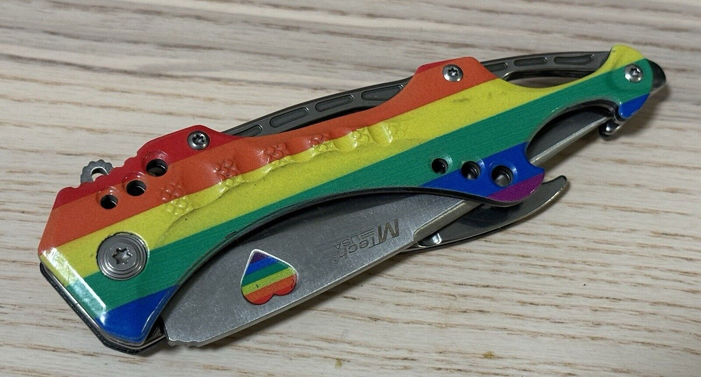 Pocket Knife LGBTQ+ Gay Pride Rainbow Flag Full Size Pocket Clip Folding Blade 