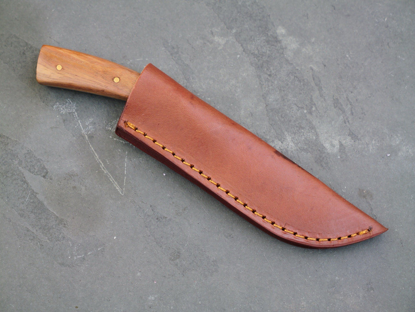 7.5” Fixed Blade Knife Wood Handle Full Tang Leather Sheath High Carbon Steel 