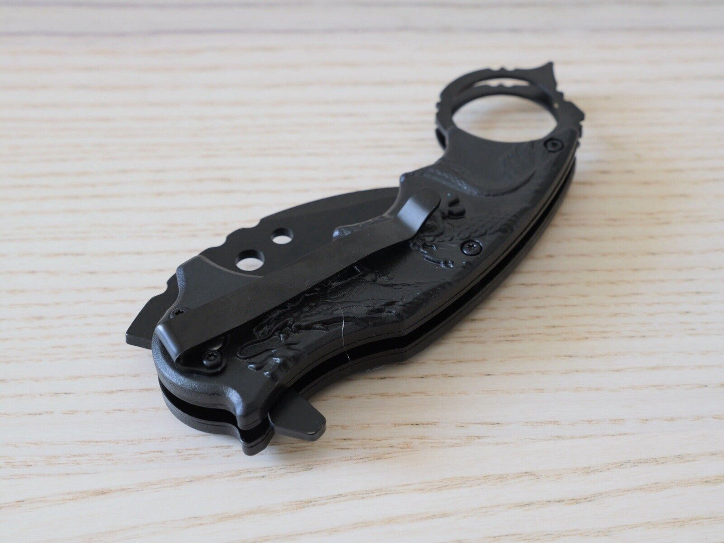 Folding Pocket Knife KARAMBIT Blue Dragon Black Spring Assisted Pocket Clip Edc