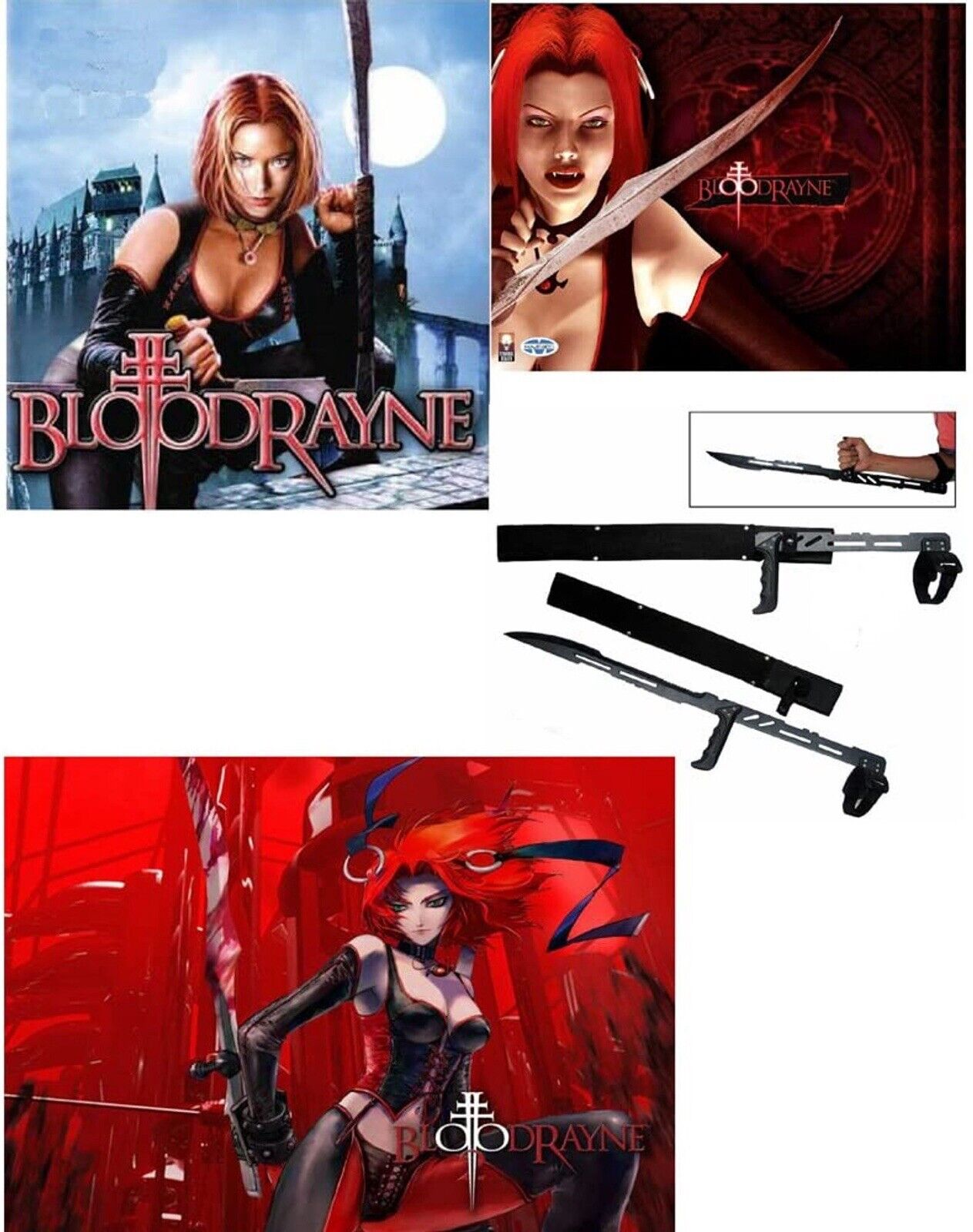 27.5" LARGE VAMPIRE BLOODRAYNE TACTICAL BLACK NINJA SWORD SERRATED SHARP EDGE