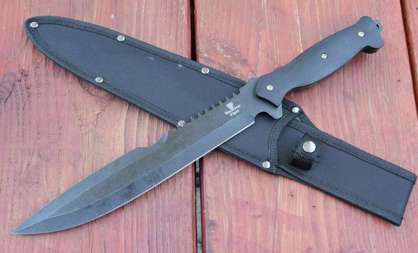 17” Machete 440 Stainless Steel Sawback Stealth Black Heavy Duty Sheath Durable