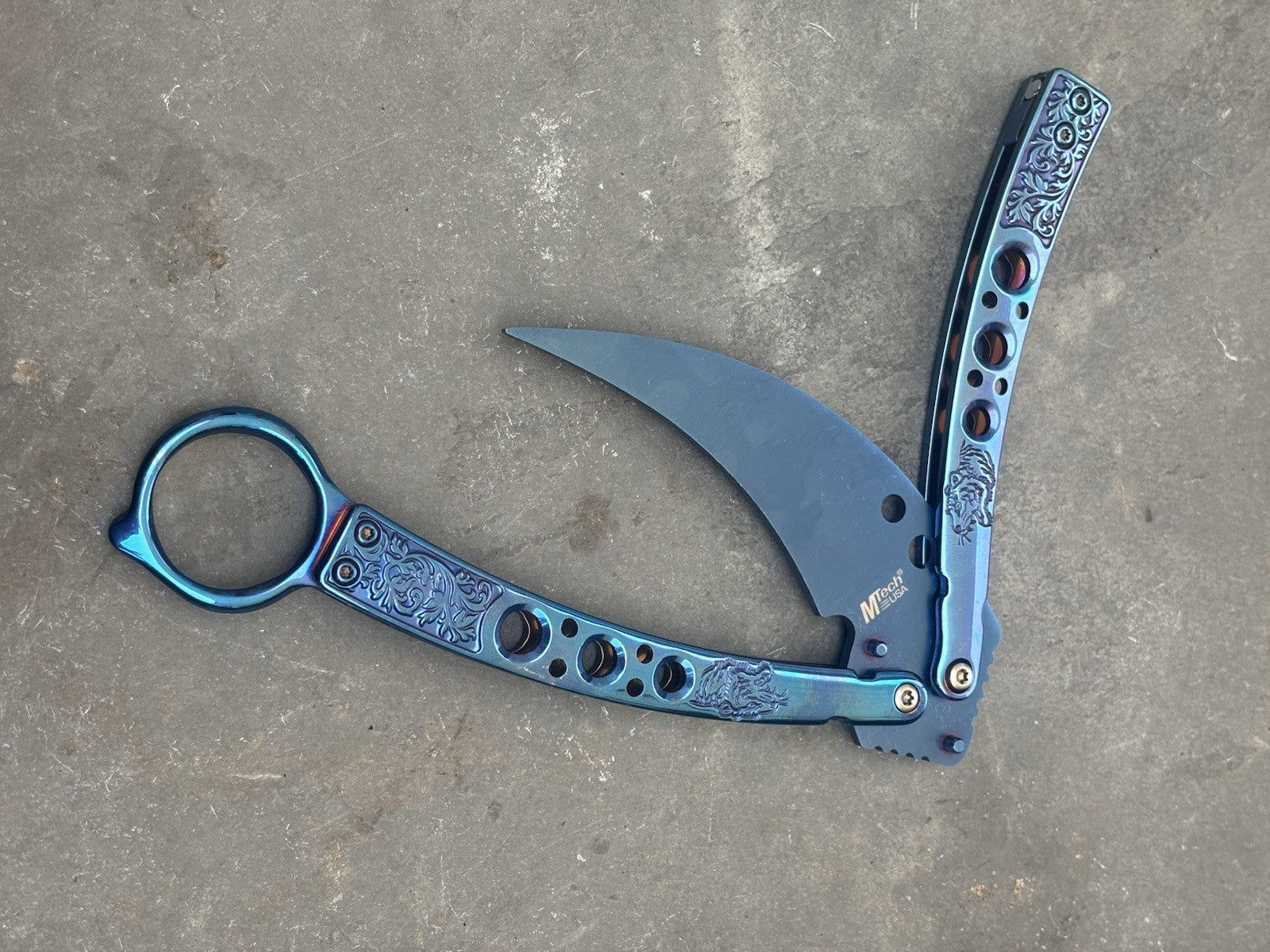 5.5" TRAINING BUTTERFLY Balisong Practice Blue Mirror Flip Trick Toy Blunt