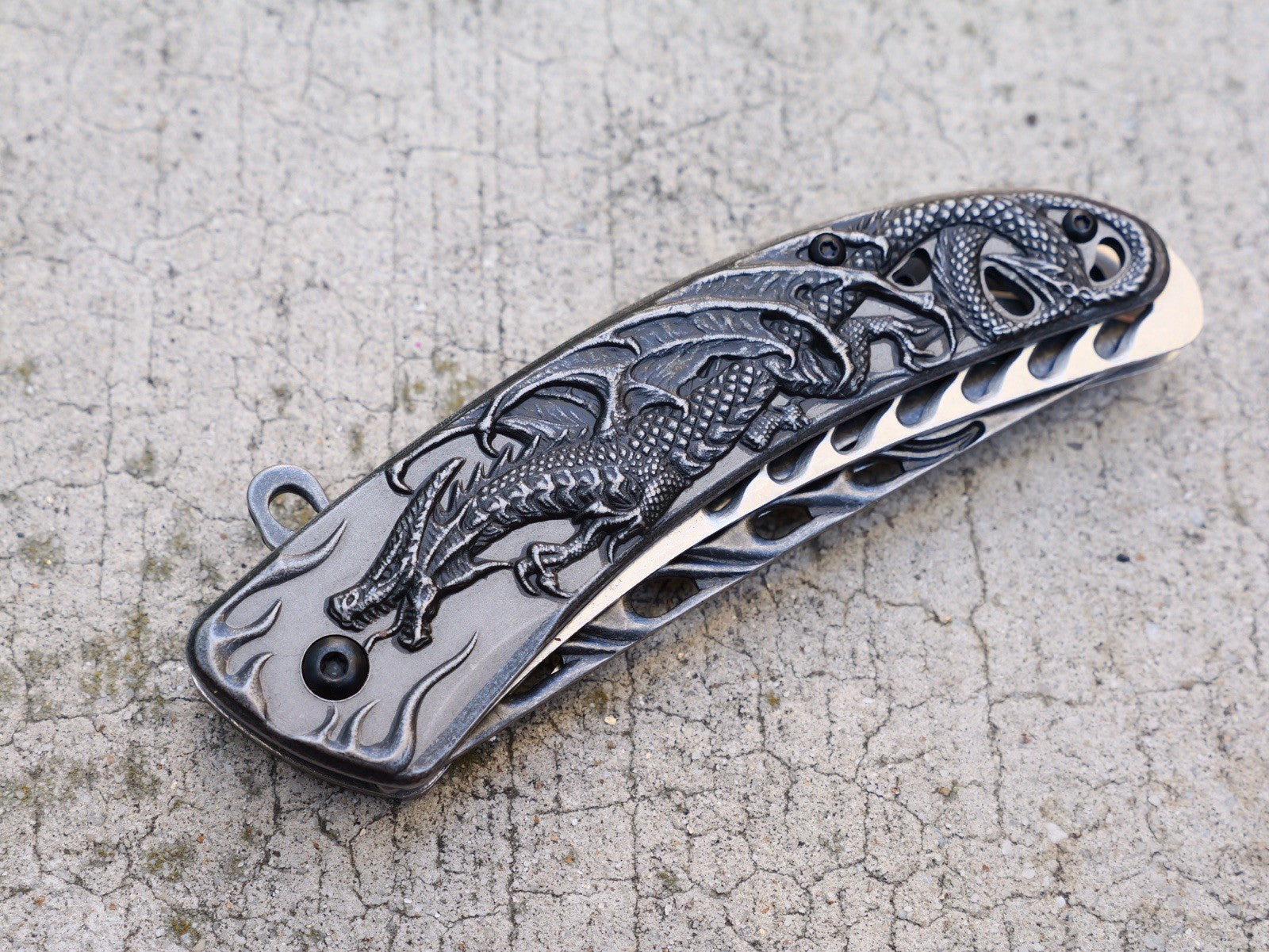 Dragon Flame Folding Pocket Knife Spring Assist Pocket Clip 3.5” Blade All Metal