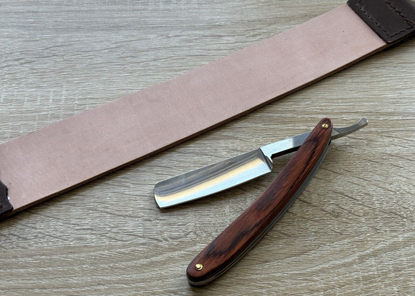 Straight Razor Set Sharpening Strop Wood Handle Vintage Classic Shave Men’s