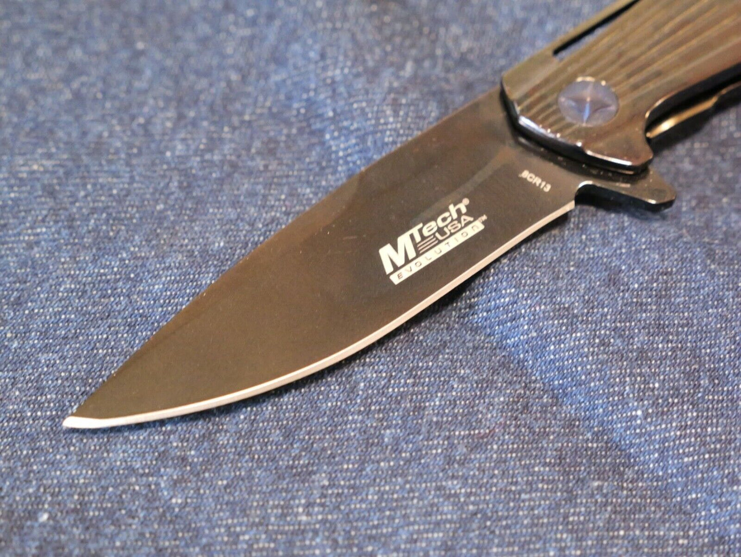 Black Pocket Knife Hi Tech TiNite Coated Blade Full Size Metal Handle Manual EDC