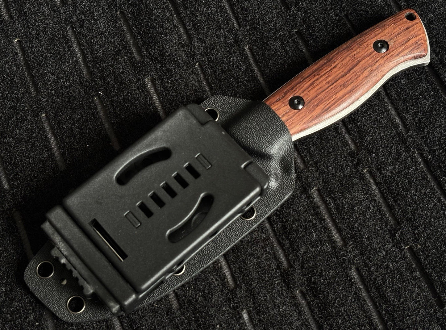8” Fixed Blade Knife Full Tang Wood Handle Kydex Sheath Vertical Horizontal