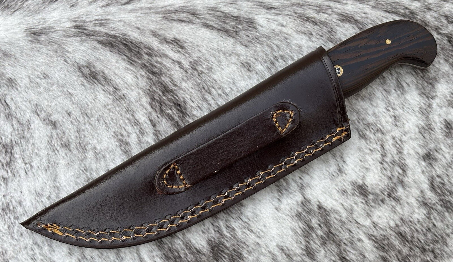 9” Fixed Blade Knife Hand Forged Carbon Steel Black Full Tang Leather Sheath Edc