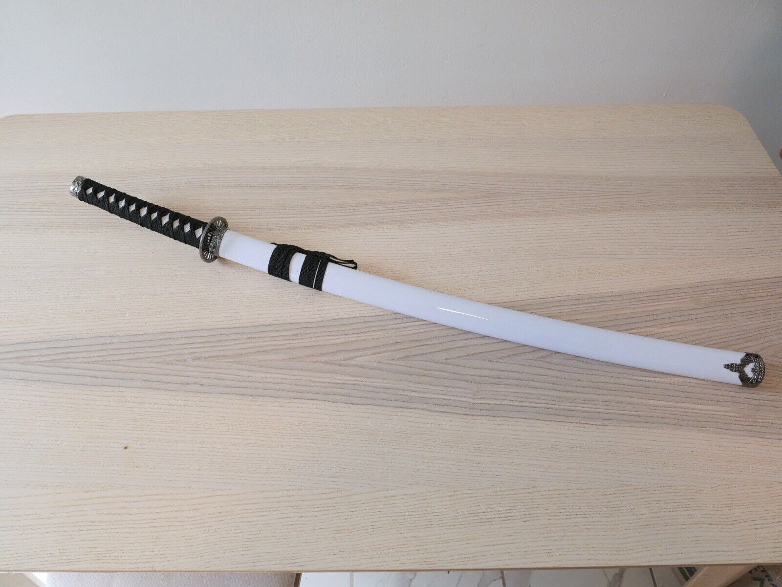 40” Katana Samurai Sword White Wood Scabbard Elegant Display Collectible Steel