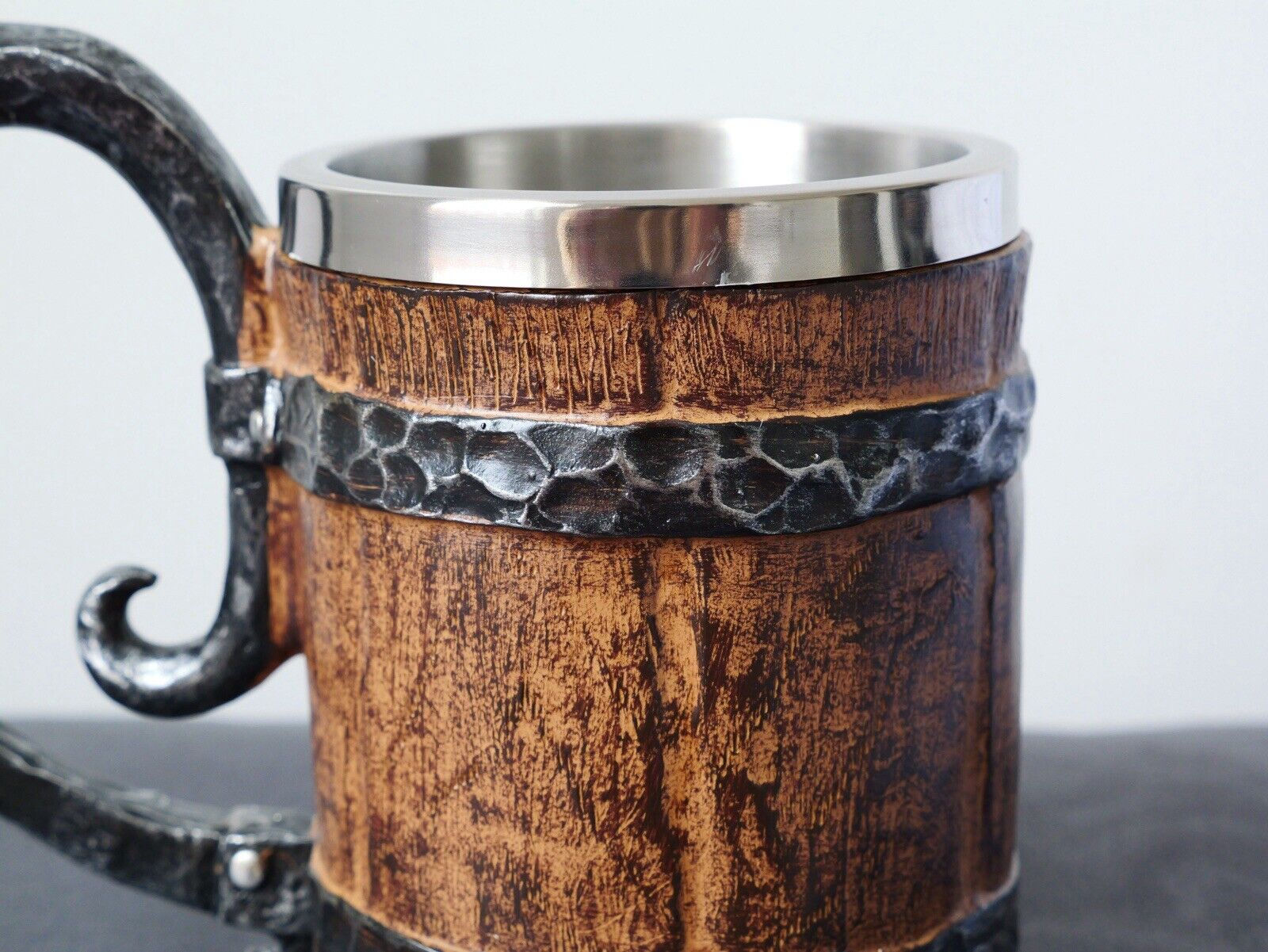 Viking Barrel Mug Rustic Medieval Feast 550ML Stainless Steel Norse Tankard Cup