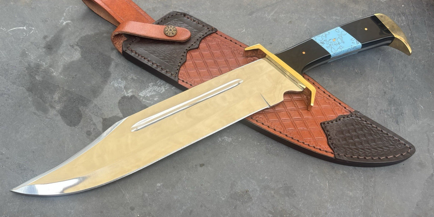 17” Bowie Knife MEGA XL Full Tang Brass Guard Heavy Duty Rambo Turquoise