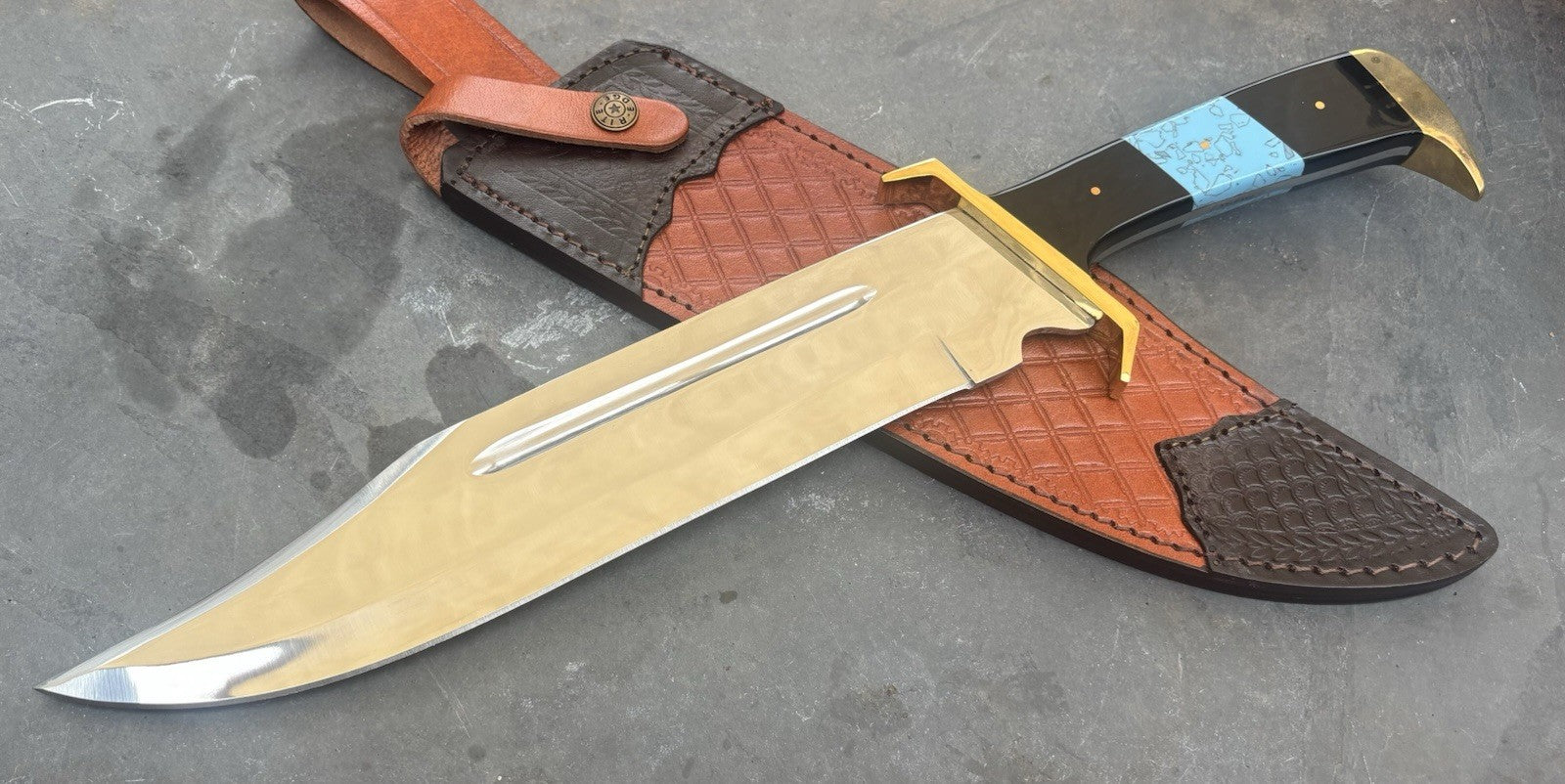 17” Bowie Knife MEGA XL Full Tang Brass Guard Heavy Duty Rambo Turquoise