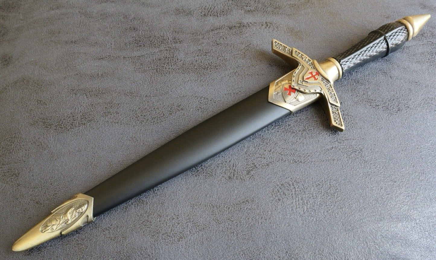 15” Bronze Crusader Dagger Knight Medieval Warrior King Black Ornate Double Edge