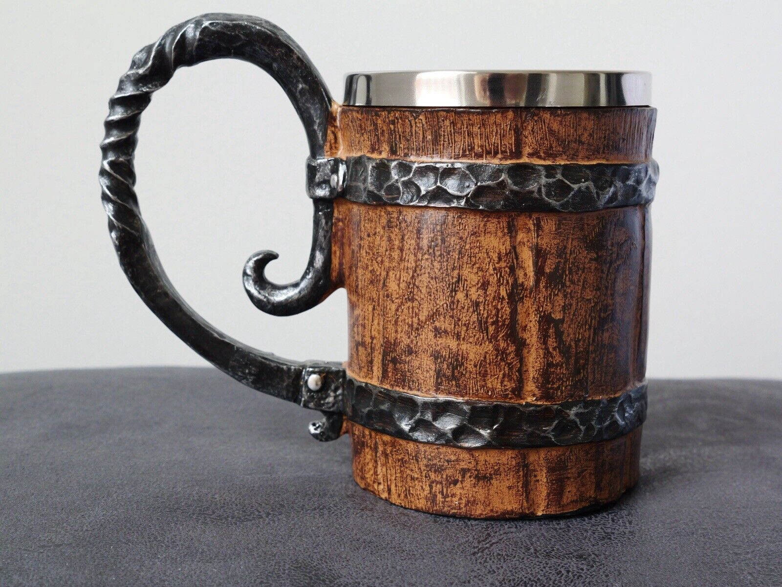 Viking Barrel Mug Rustic Medieval Feast 550ML Stainless Steel Norse Tankard Cup