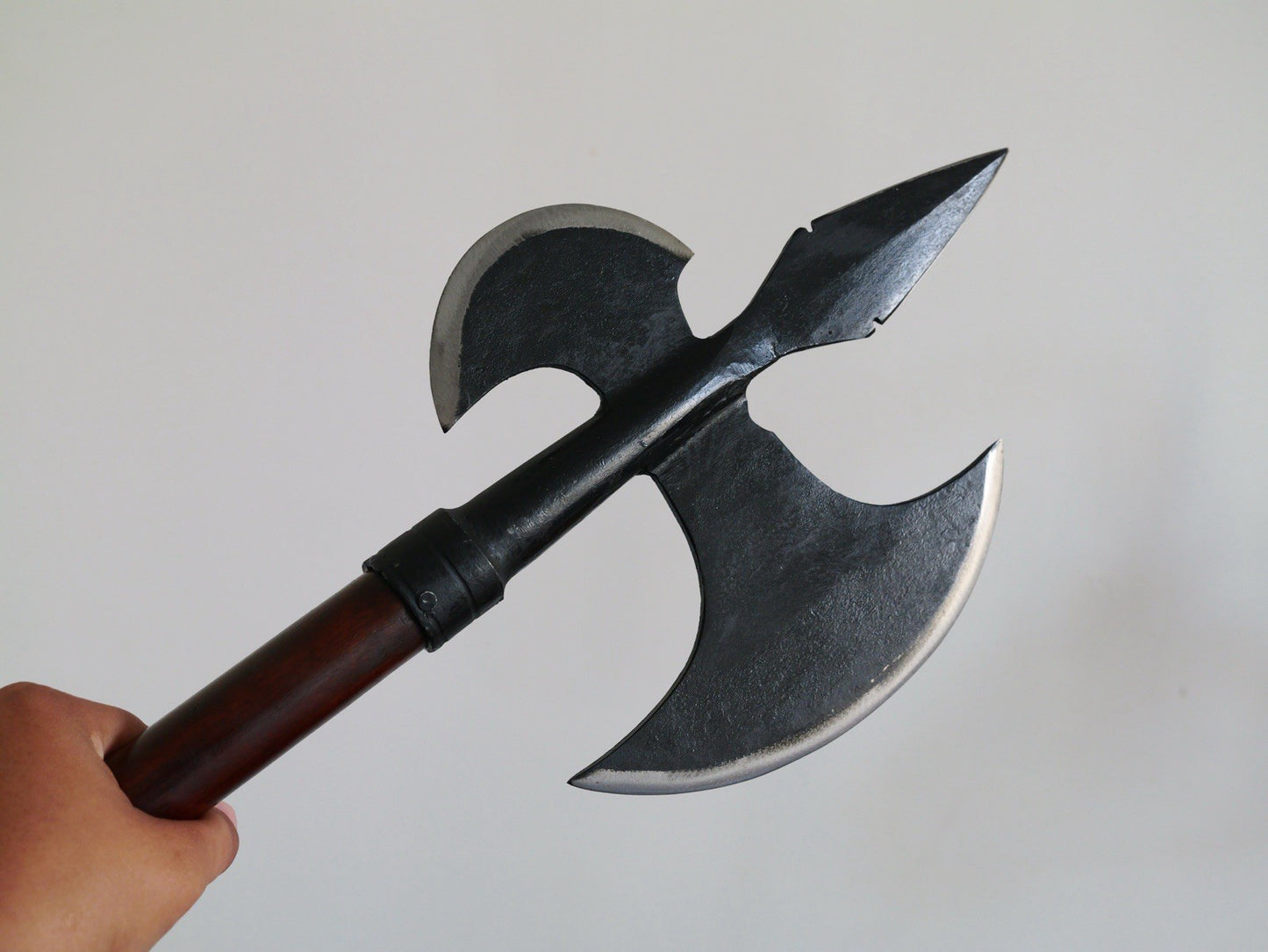 29” Medieval Battle Axe Hand Forged Wood Handle 3 Sided Spear Tip Rustic 