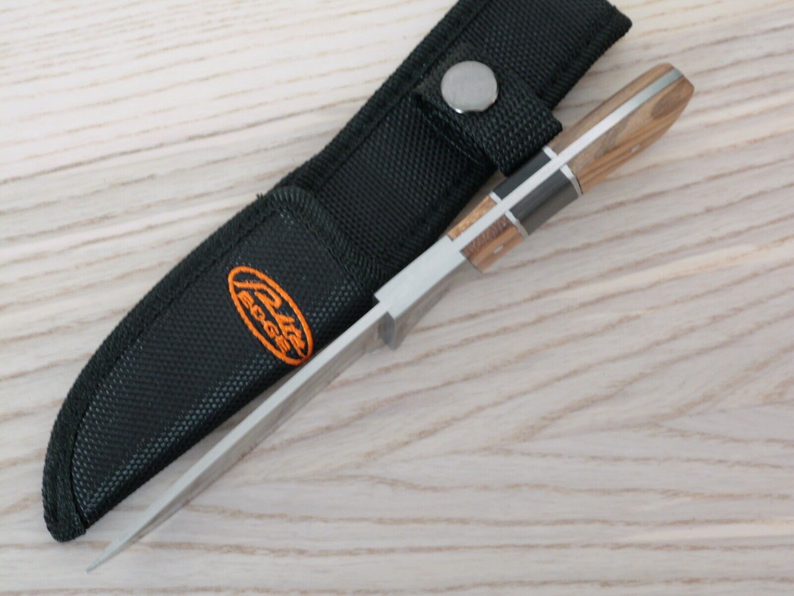 8" Fixed Blade Knife Full Tang Wood Handle Ergonomic Steel Guard Nylon Sheath