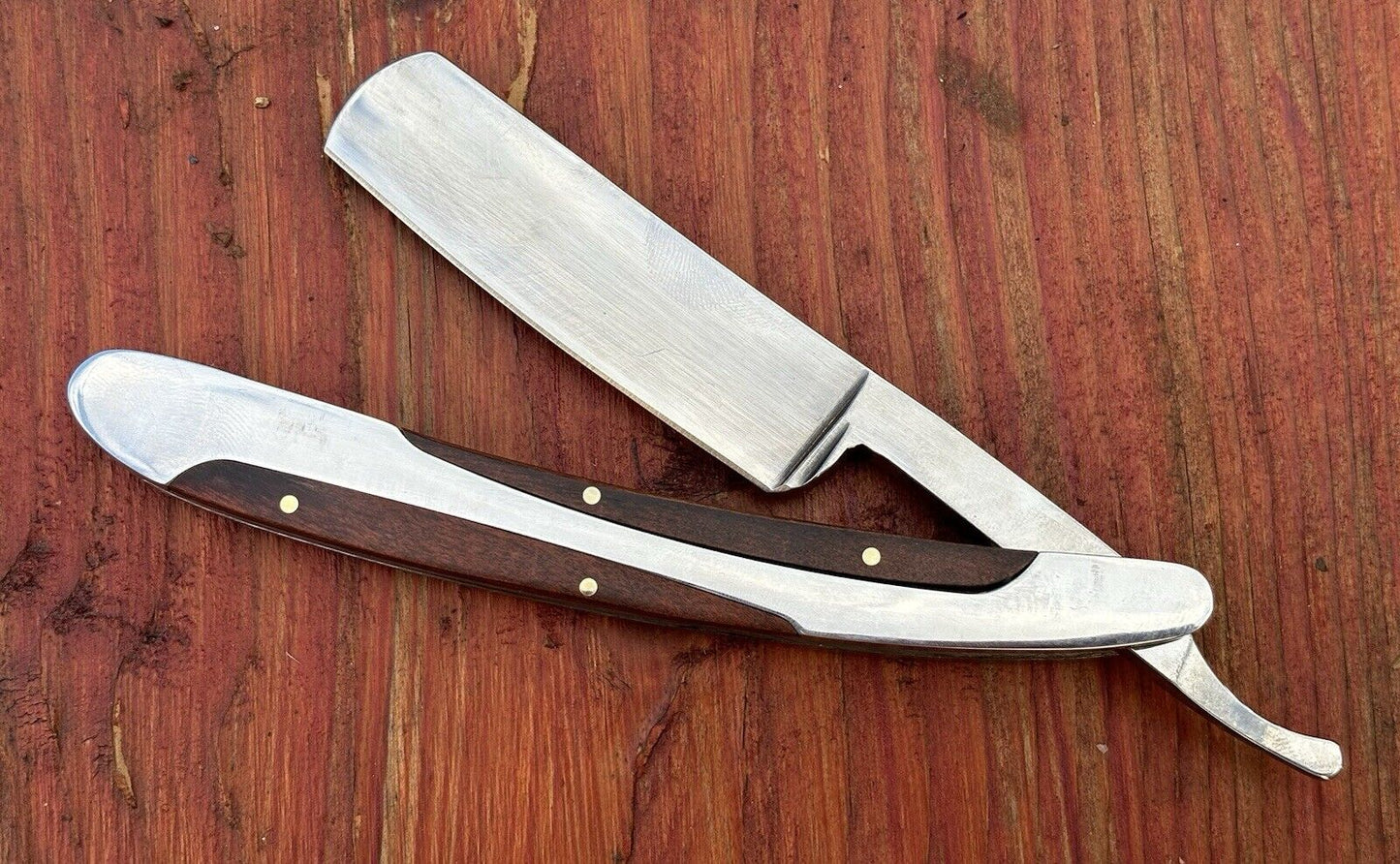 OG Vintage Shaving Straight Razor Chrome Mirror Finish Wood Handle Sharp Barber