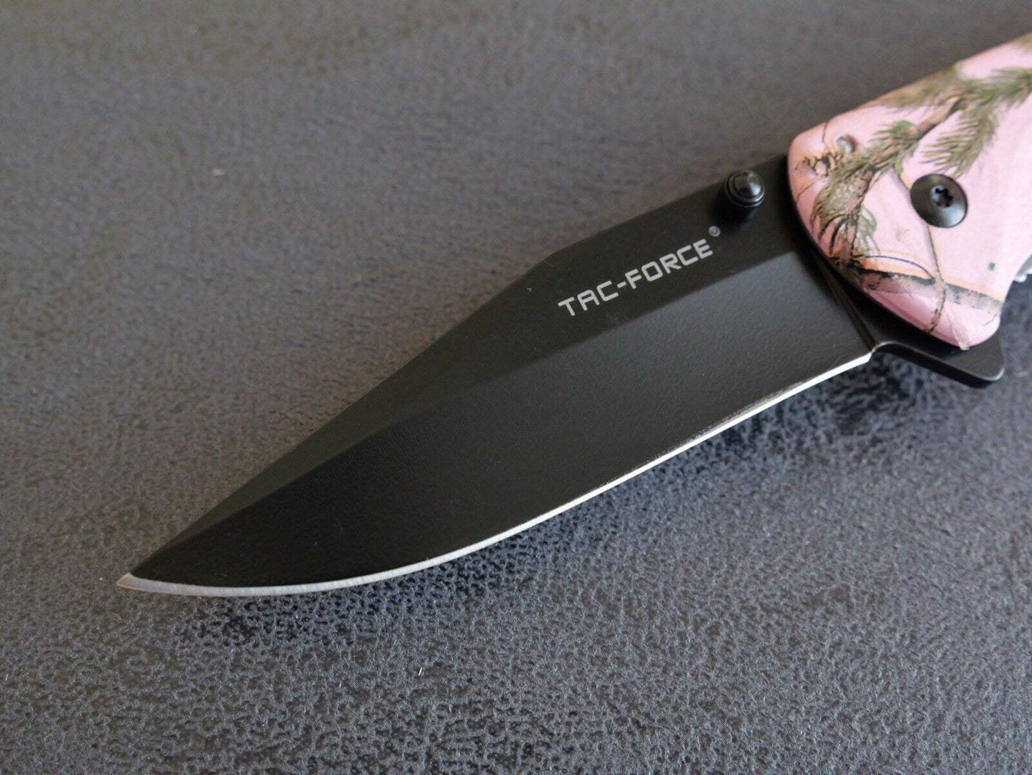 Pink Camo Pocket Knife Spring Assist Window Punch Cutter Black Blade Full Size