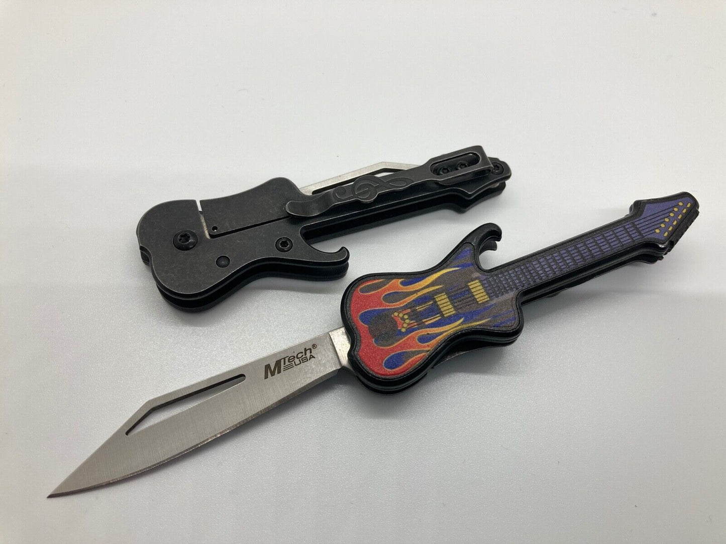 Guitar Folding Pocket Knife Belt Clip EDC Novelty Rock N Roll