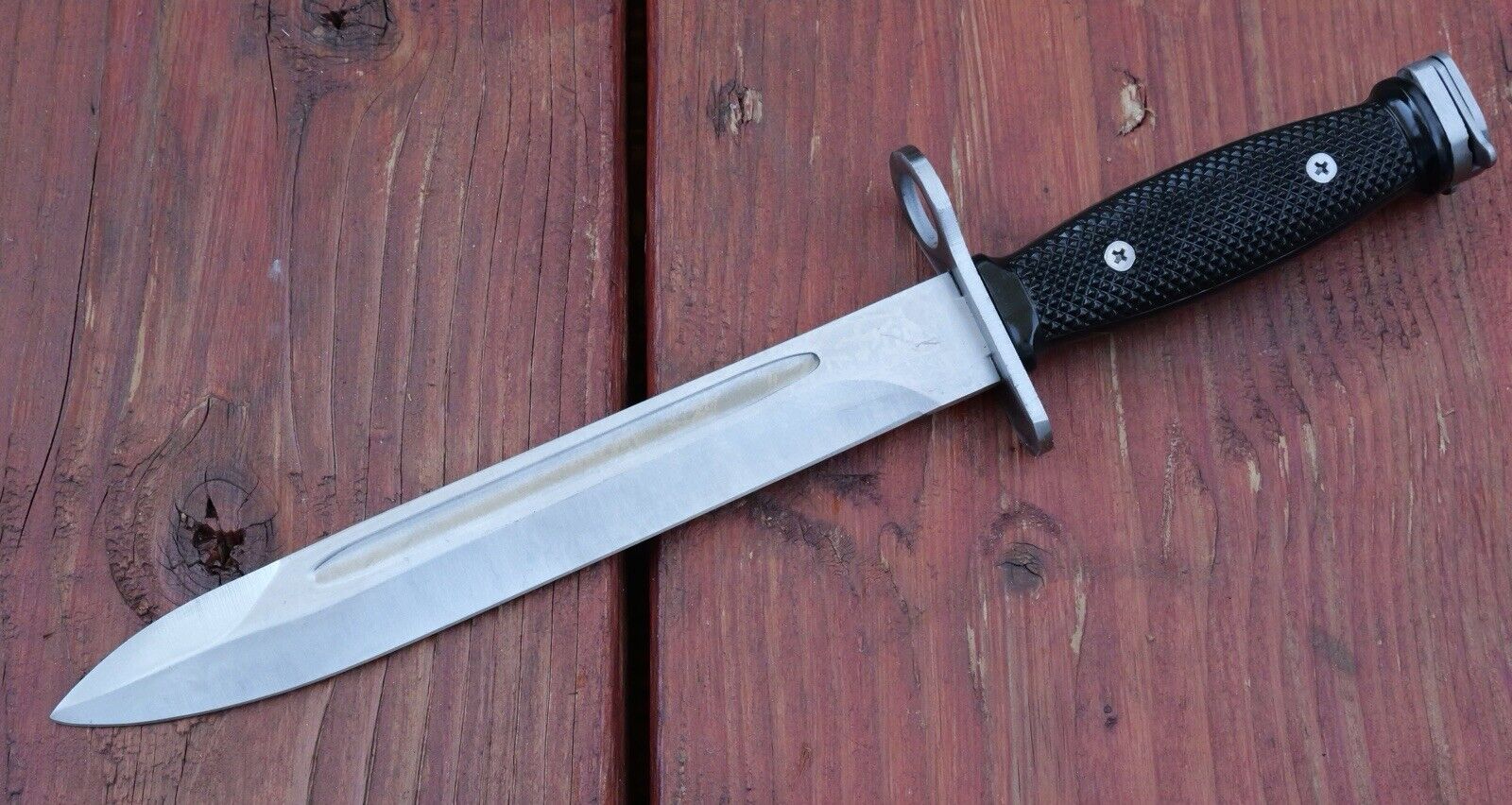 Chrome BAYONET SURVIVAL Knife Sharp Double Edge Leather Tactical Holster 14”