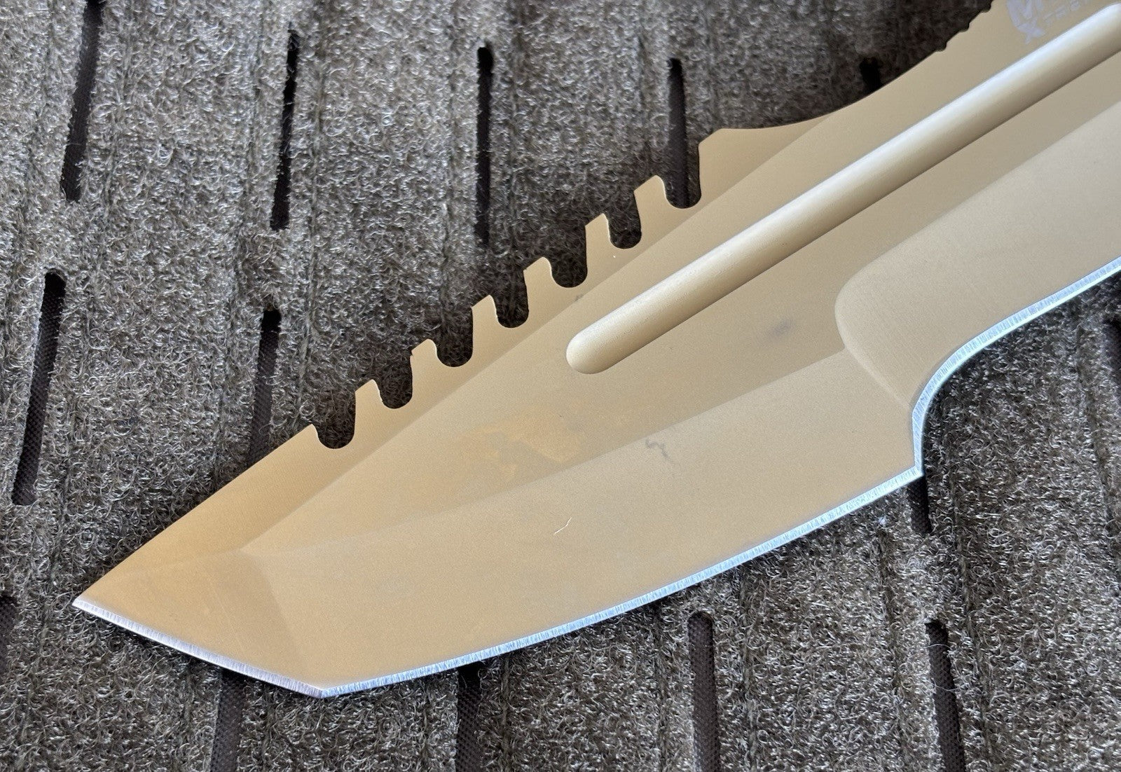 11” Fixed Blade Knife Gold Black 440c 6mm Thick G10 Handle Full Tang Saw back