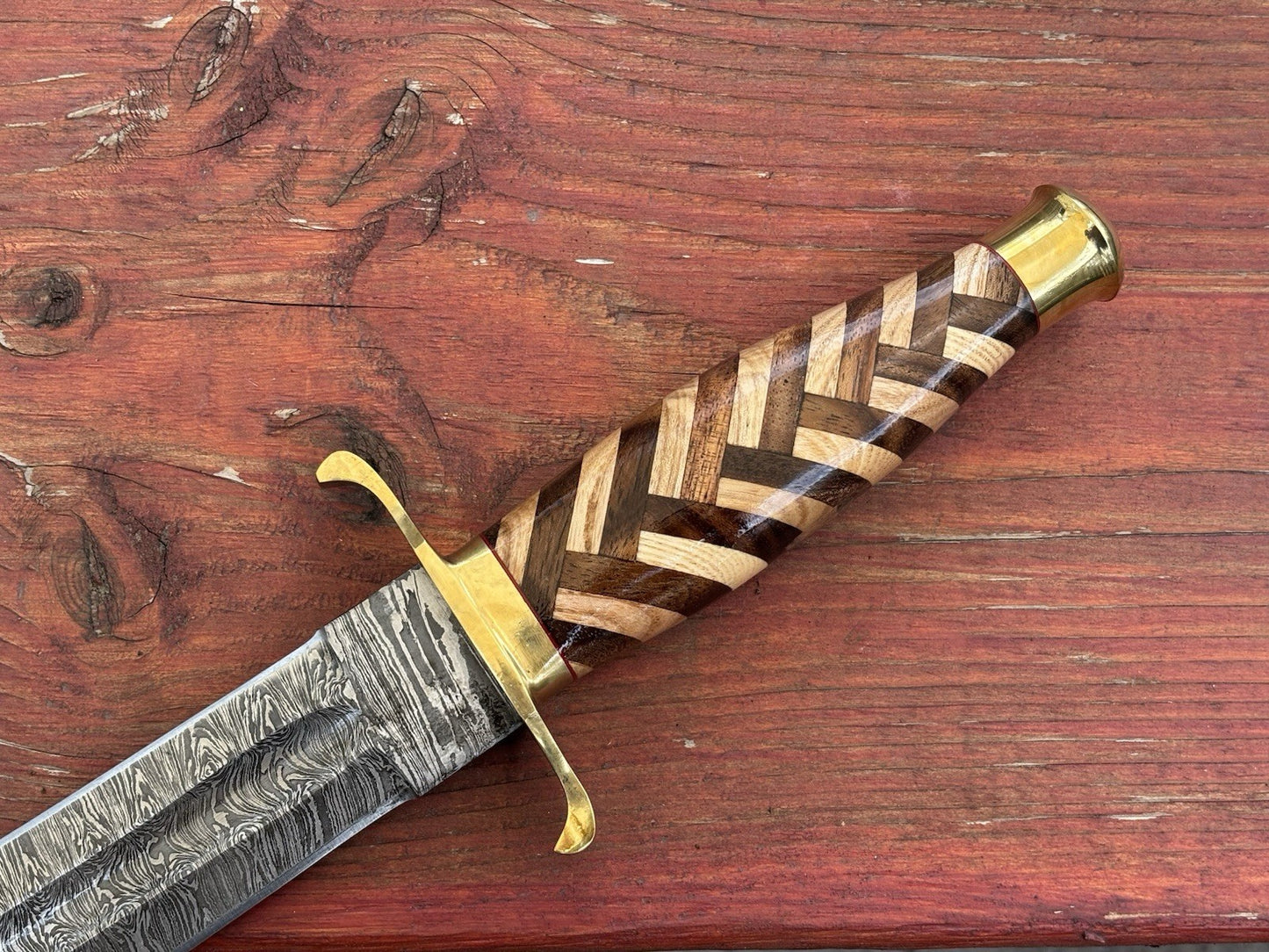 21” Double Edge Short Sword Carbon Steel Brass Hilt Pommel Braided Wood Handle