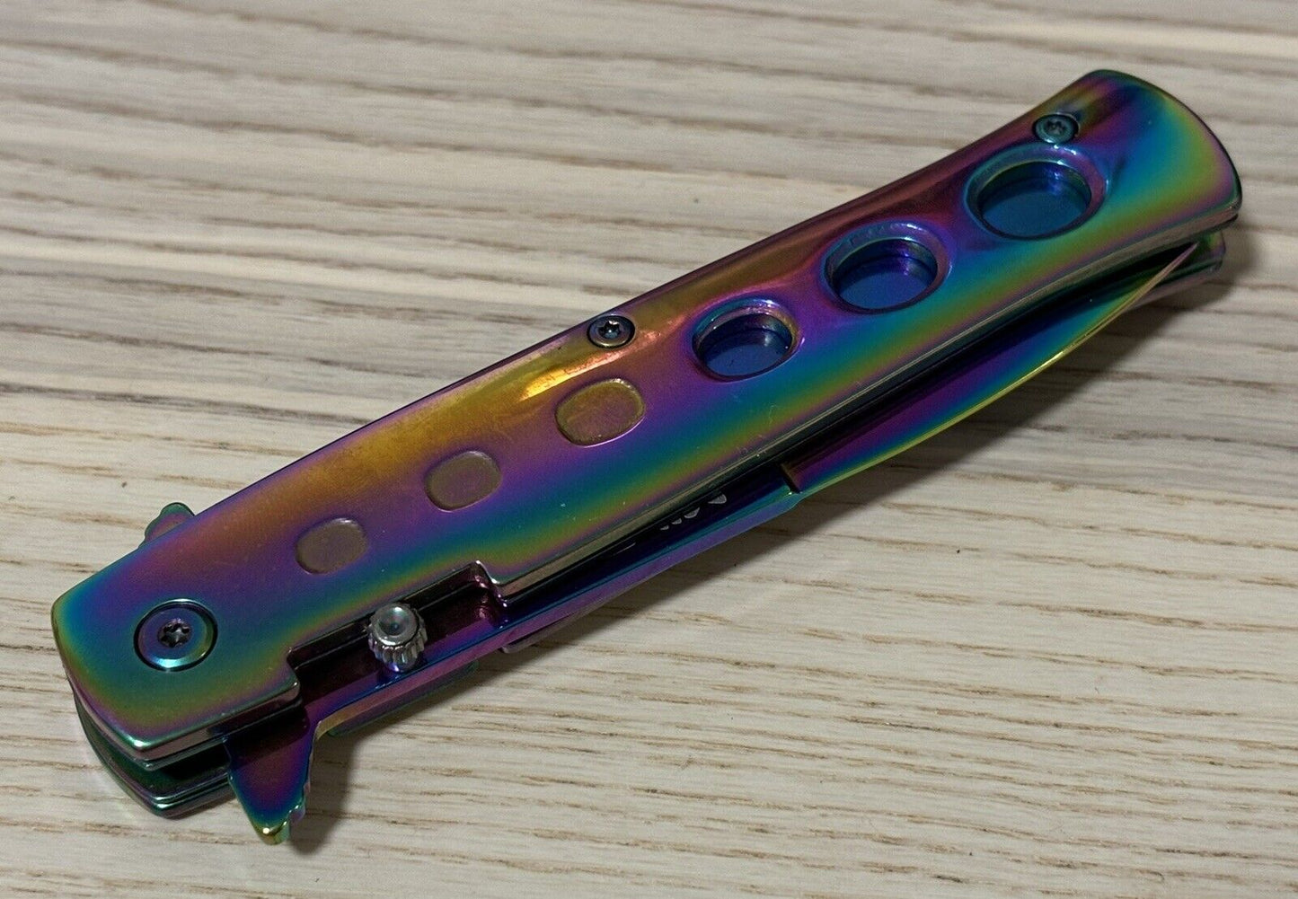 9” Full Size Pocket Knife Spring Assist Milano Metal Handle Spear Point Ti Color