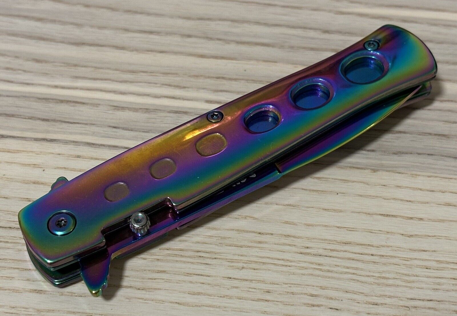 9” Full Size Pocket Knife Spring Assist Milano Metal Handle Spear Point Ti Color