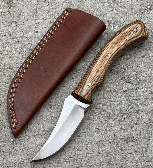 8” Fixed Blade Knife Full Tang Wood Handle Leather Sheath Hand Forged Sharp