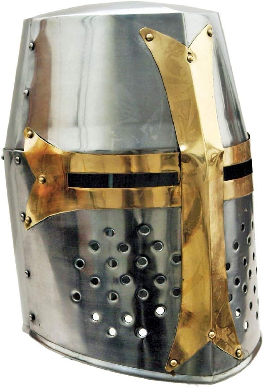 Full Size Brass Crusader Barrel Helm Full Size Helmet Medieval Knights Templar