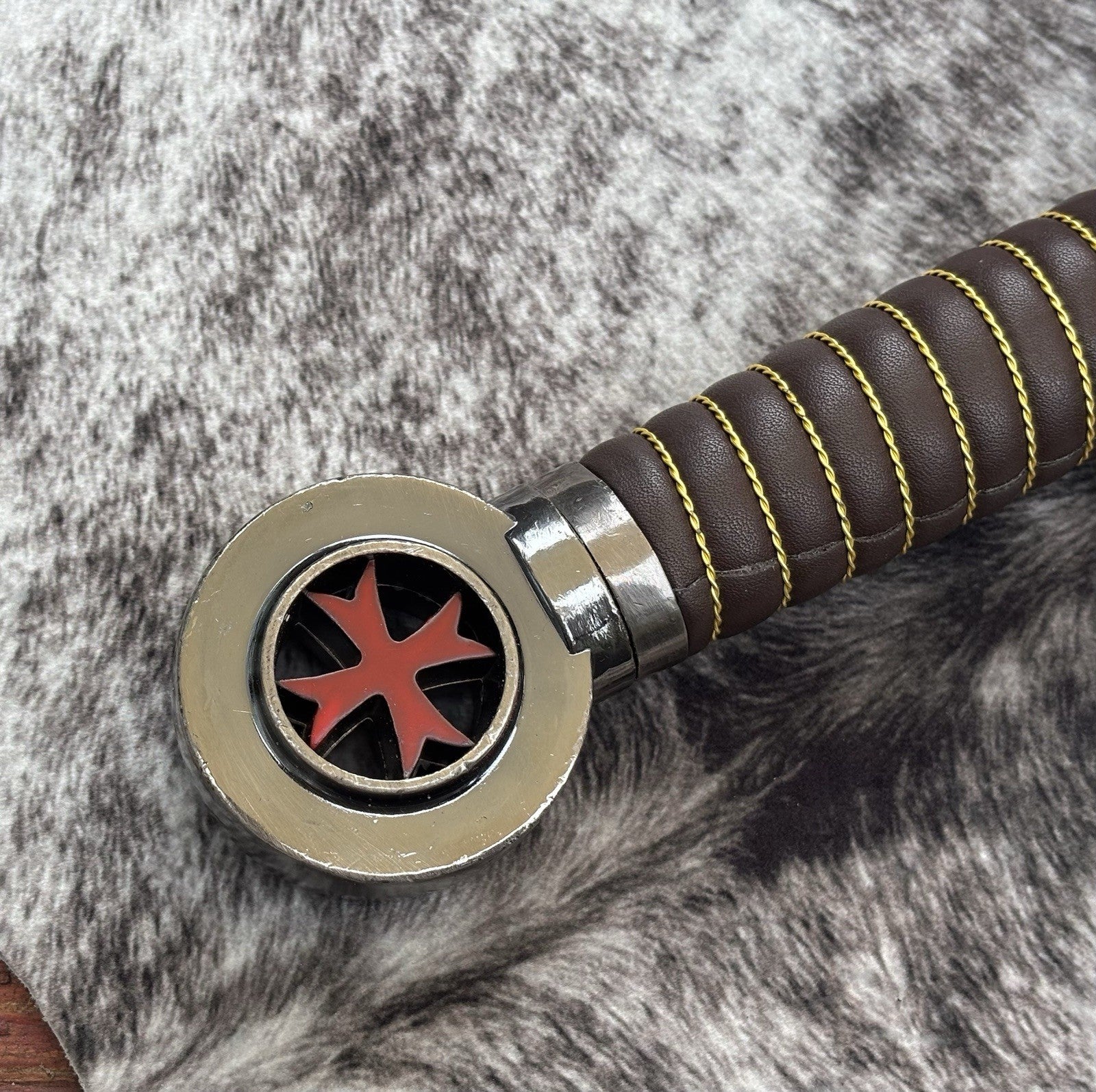 39” Knights Templar Sword Wood Display Plaque Mirror Finish Gray Cross Pommel