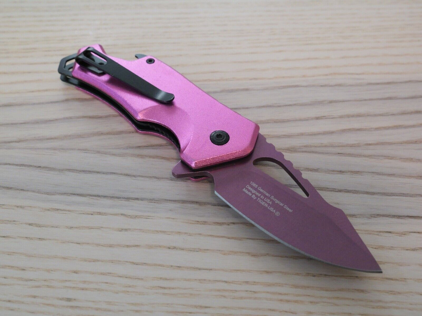 Hot Pink Pocket Knife Spring Assisted Black Ladies Self Defense Girly Full Size