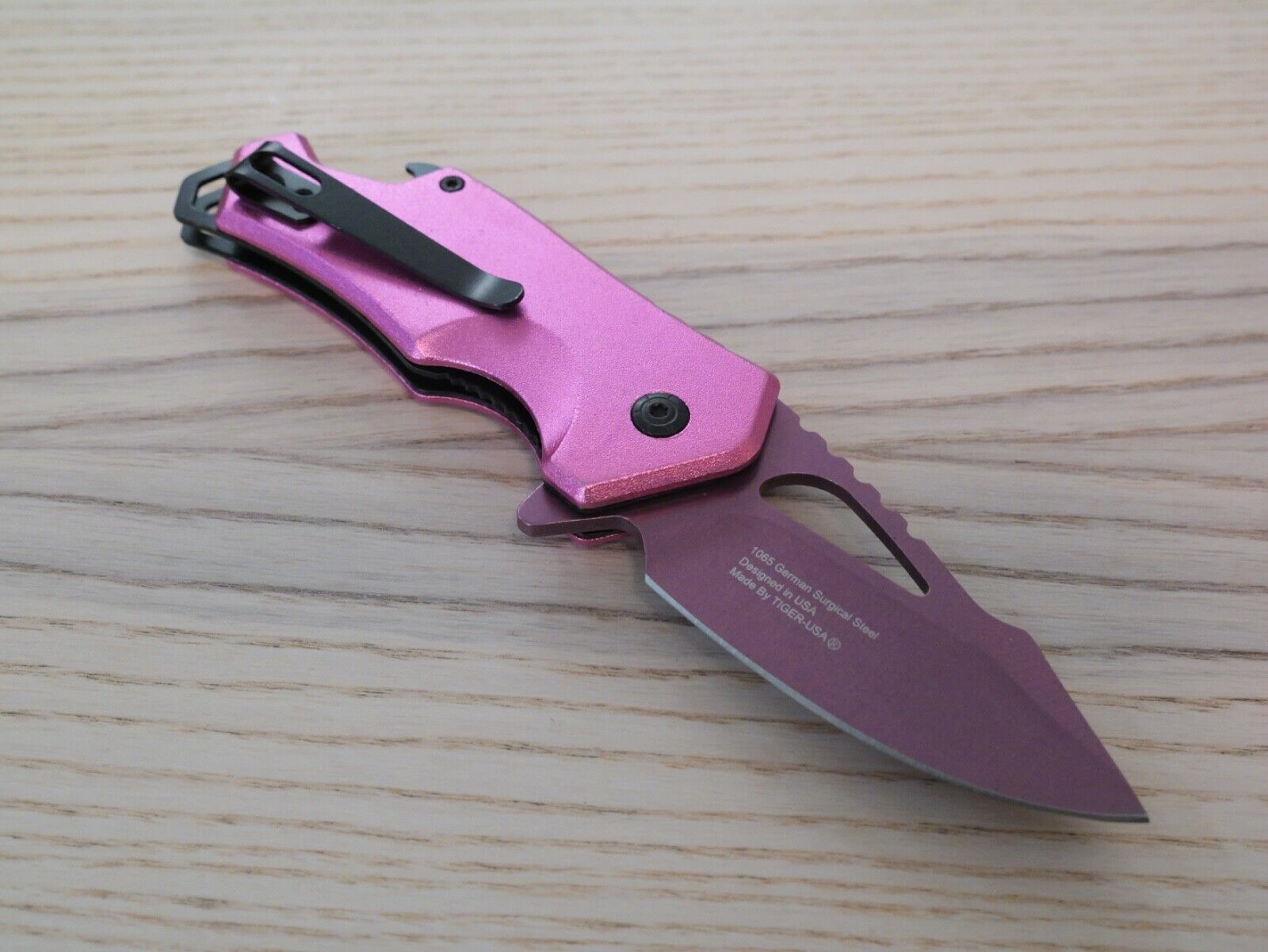 Hot Pink Pocket Knife Spring Assisted Black Ladies Self Defense Girly Full Size