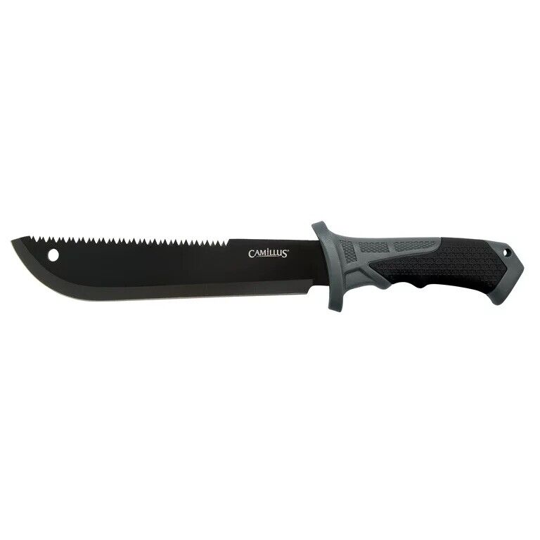 Mini Machete 16” Sawback Rubber Handle Extreme Tactical Black Sheath Full Tang