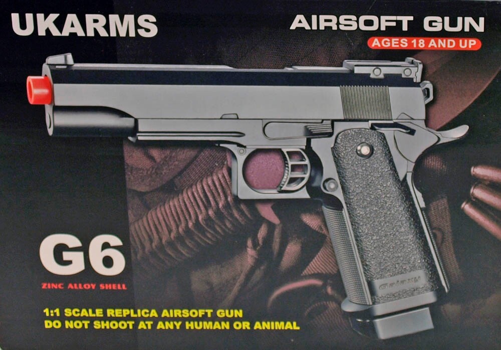 G6 Spring Airsoft Pistol Gold Full Metal 310 Fps 6mm Bbs Ukarms 15rd Magazine