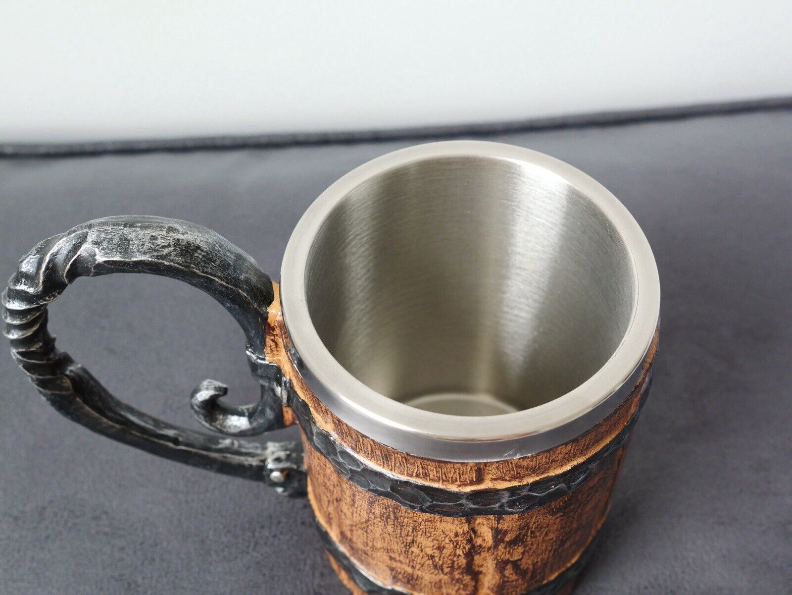 Viking Barrel Mug Rustic Medieval Feast 550ML Stainless Steel Norse Tankard Cup