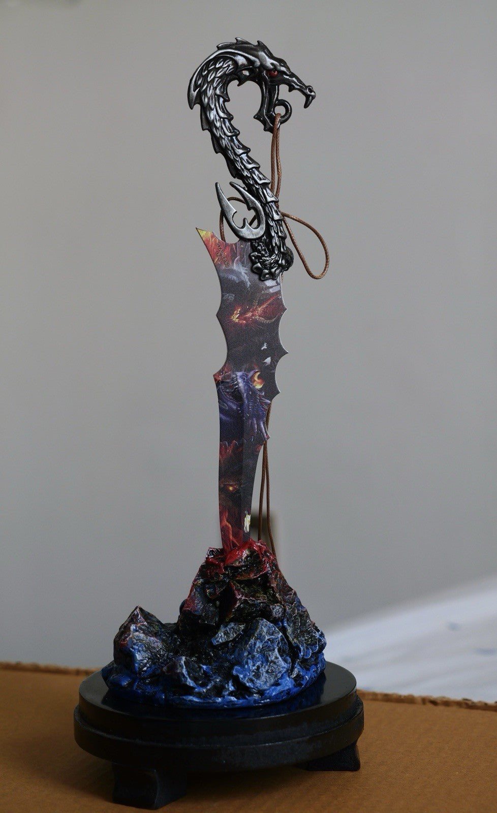 9” Fantasy Dragon Knife Display Stand Hand Painted 6” Blade Skull Trinket