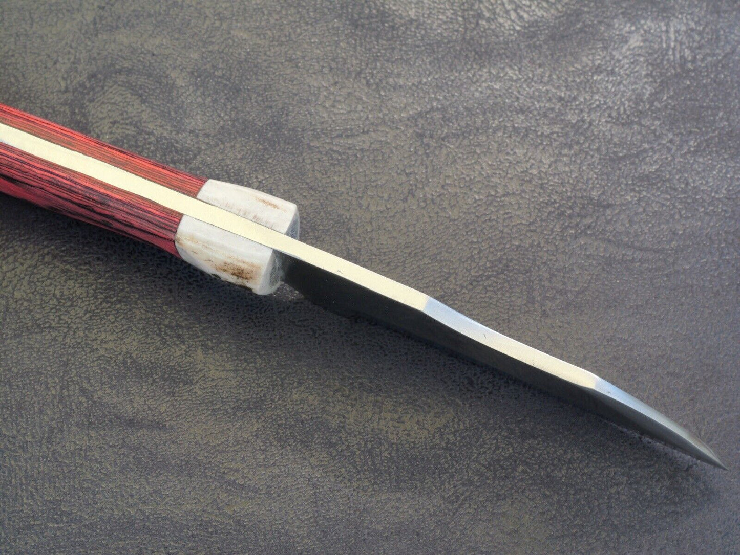 9” Fixed Blade Knife Full Tang Wharncliffe Blade Wood Handle Custom Leather Case