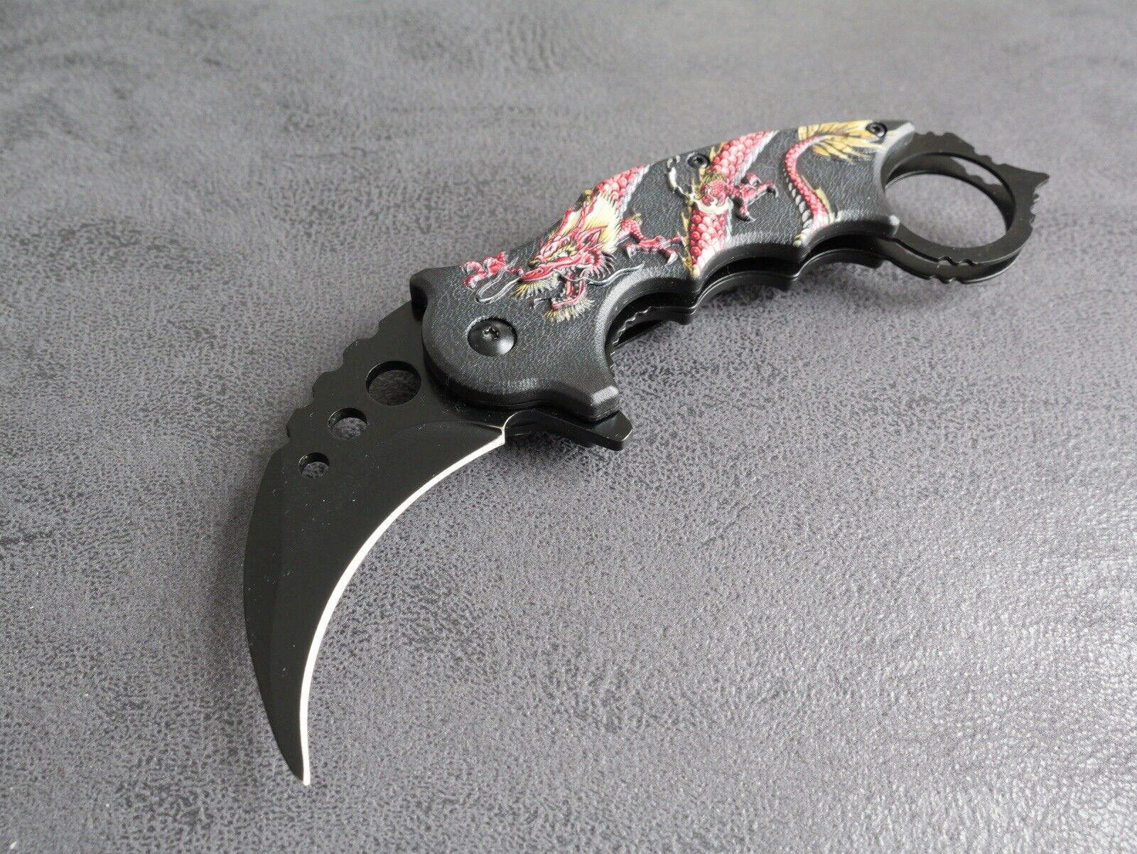 Folding Pocket Knife KARAMBIT Red Dragon Black Spring Assisted Pocket Clip Edc